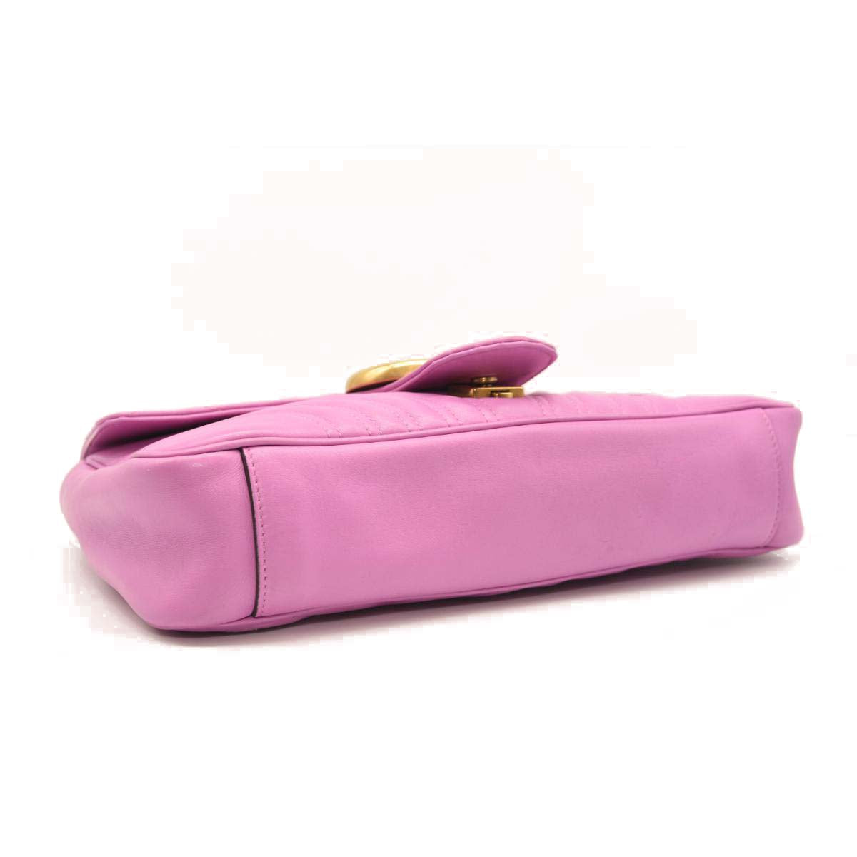 USED Gucci Calfskin Matelasse Medium GG Marmont Shoulder Bag Candy Mousse