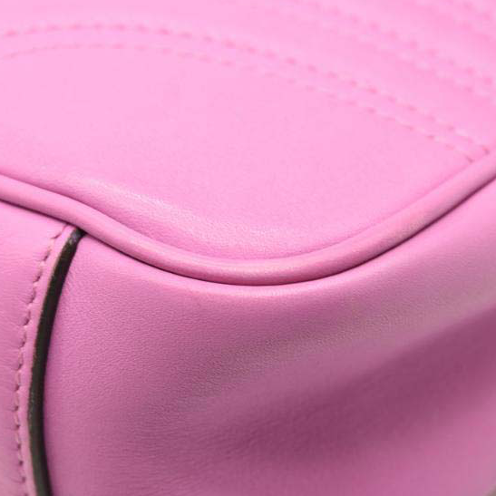 USED Gucci Calfskin Matelasse Medium GG Marmont Shoulder Bag Candy Mousse