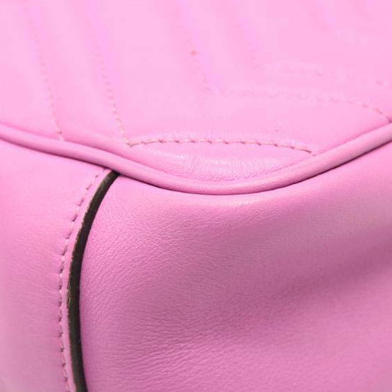 USED Gucci Calfskin Matelasse Medium GG Marmont Shoulder Bag Candy Mousse