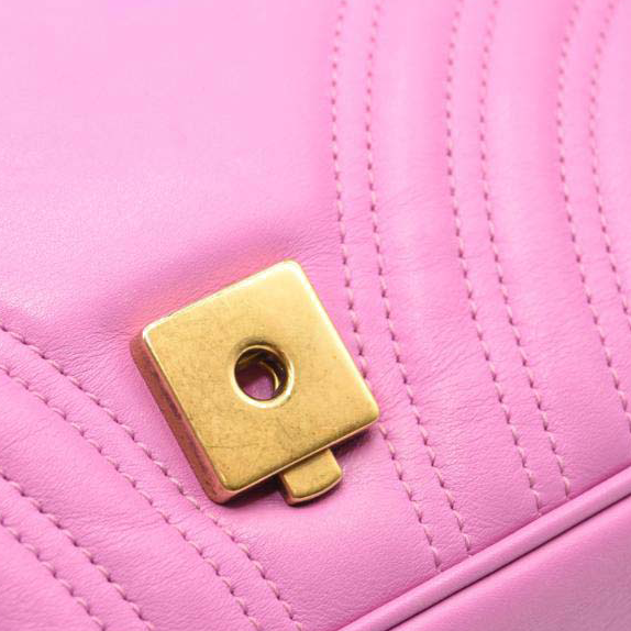 USED Gucci Calfskin Matelasse Medium GG Marmont Shoulder Bag Candy Mousse