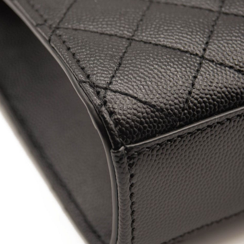 NEW Saint Laurent Grain De Poudre Textured Mixed Matelasse Triquilt Medium Monogram Satchel Black