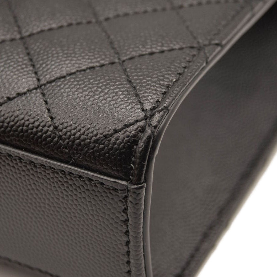 NEW Saint Laurent Grain De Poudre Textured Mixed Matelasse Triquilt Medium Monogram Satchel Black