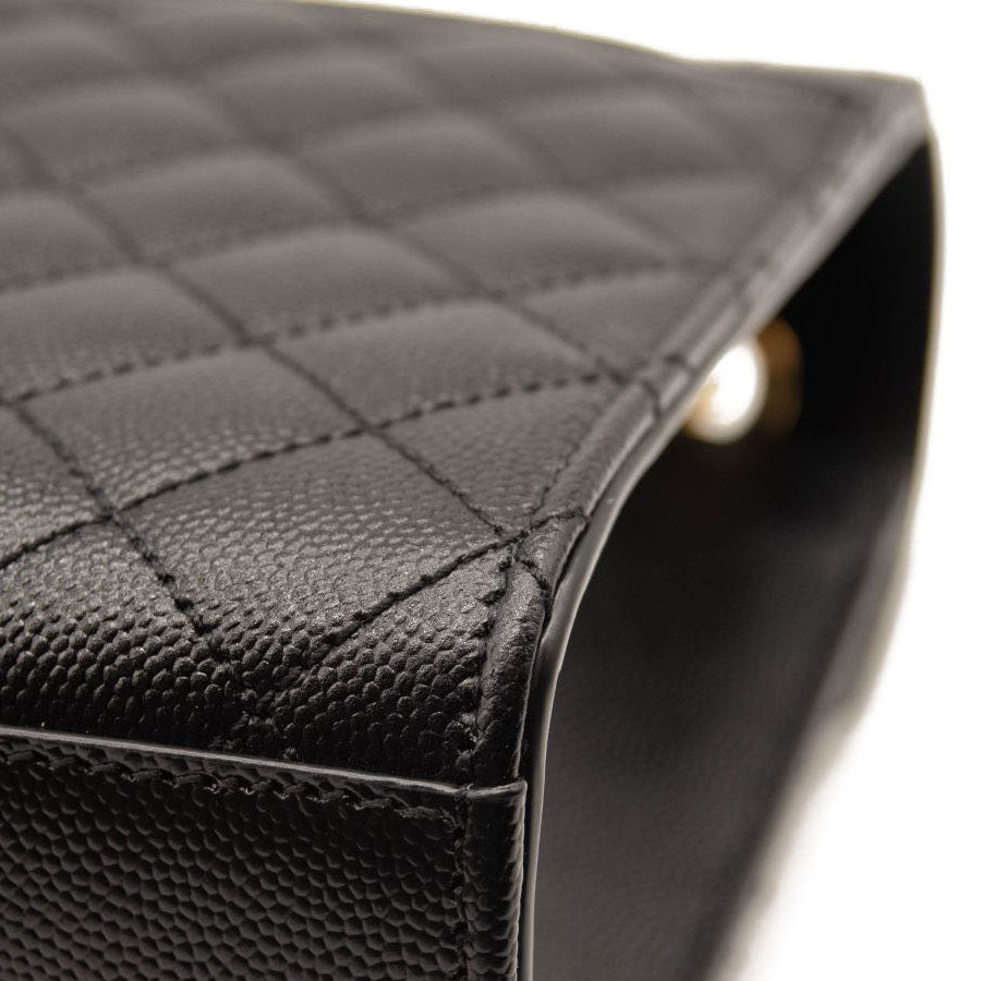 NEW Saint Laurent Grain De Poudre Textured Mixed Matelasse Triquilt Medium Monogram Satchel Black