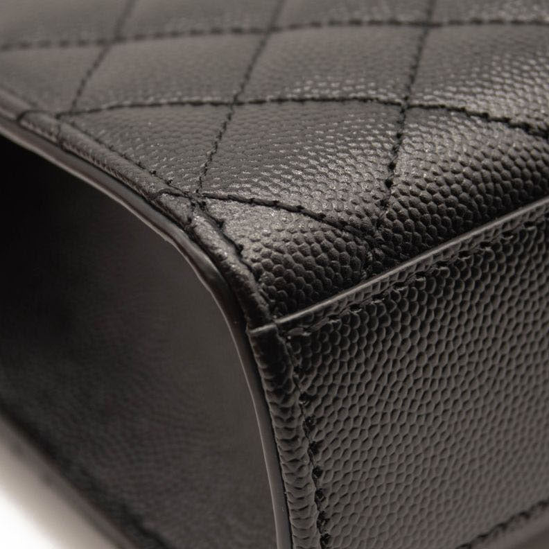 NEW Saint Laurent Grain De Poudre Textured Mixed Matelasse Triquilt Medium Monogram Satchel Black