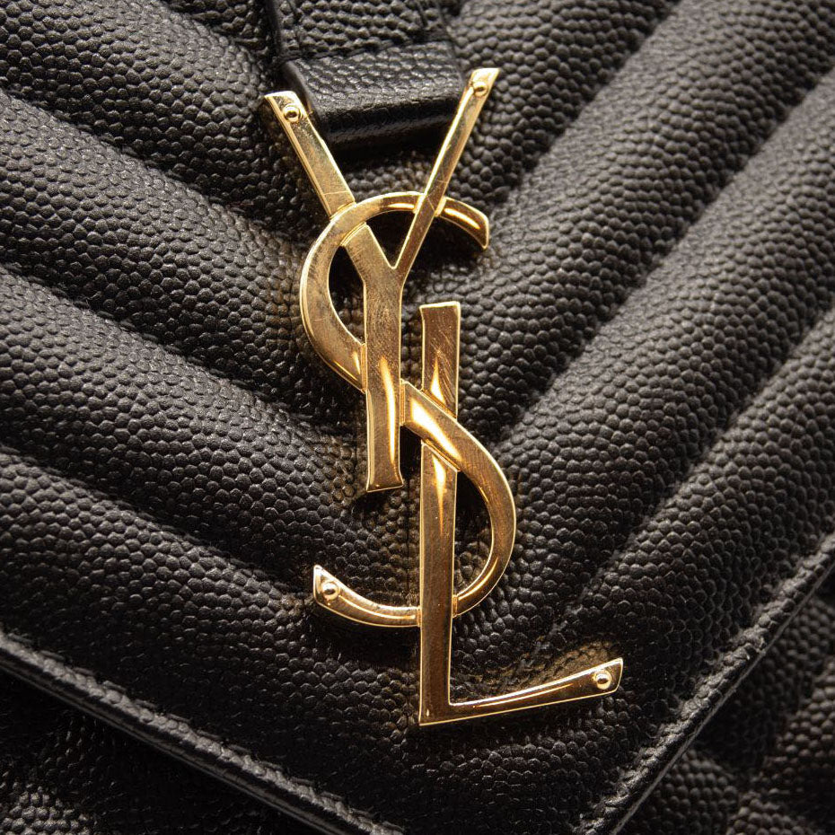 NEW Saint Laurent Grain De Poudre Textured Mixed Matelasse Triquilt Medium Monogram Satchel Black