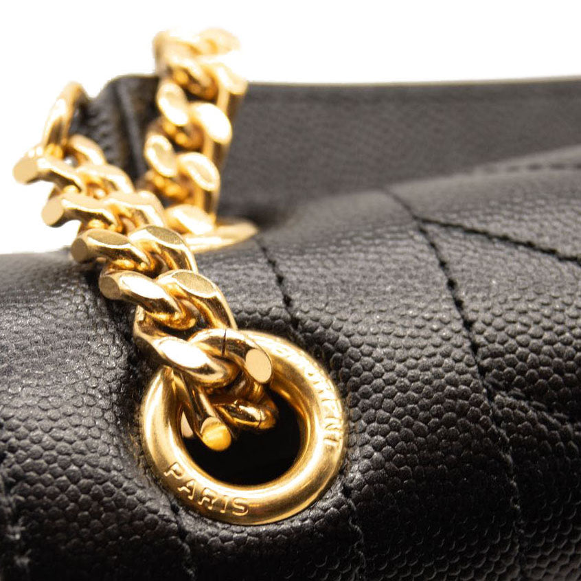 NEW Saint Laurent Grain De Poudre Textured Mixed Matelasse Triquilt Medium Monogram Satchel Black