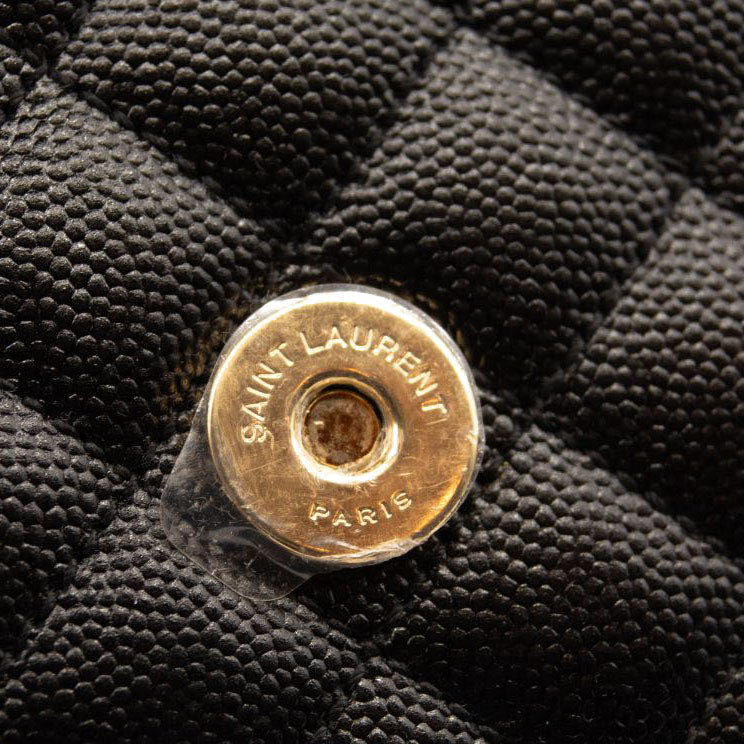 NEW Saint Laurent Grain De Poudre Textured Mixed Matelasse Triquilt Medium Monogram Satchel Black