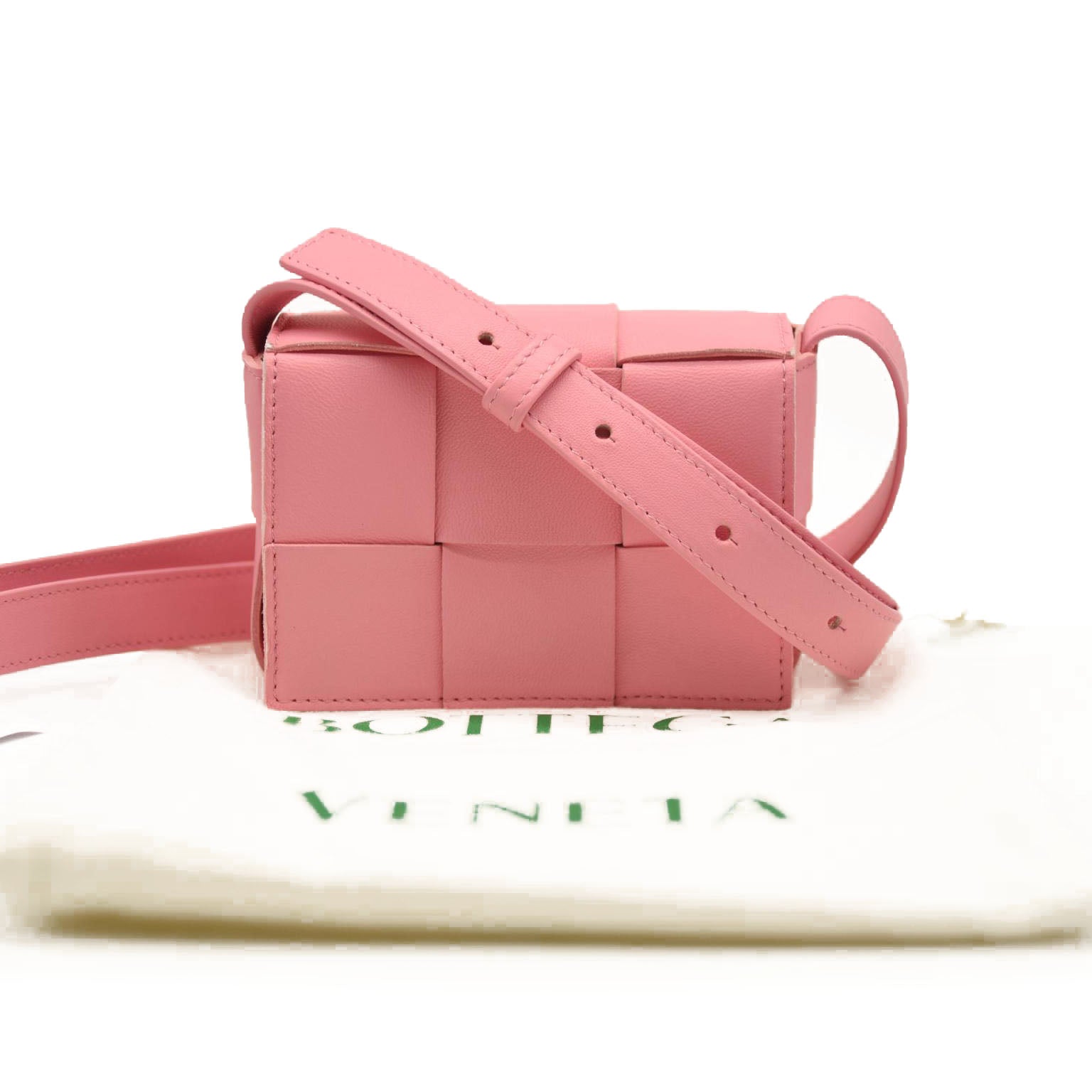 NEW BOTTEGA VENETA Lambskin Maxi Intrecciato Extra Mini Cassette Crossbody Bag Bon Bon