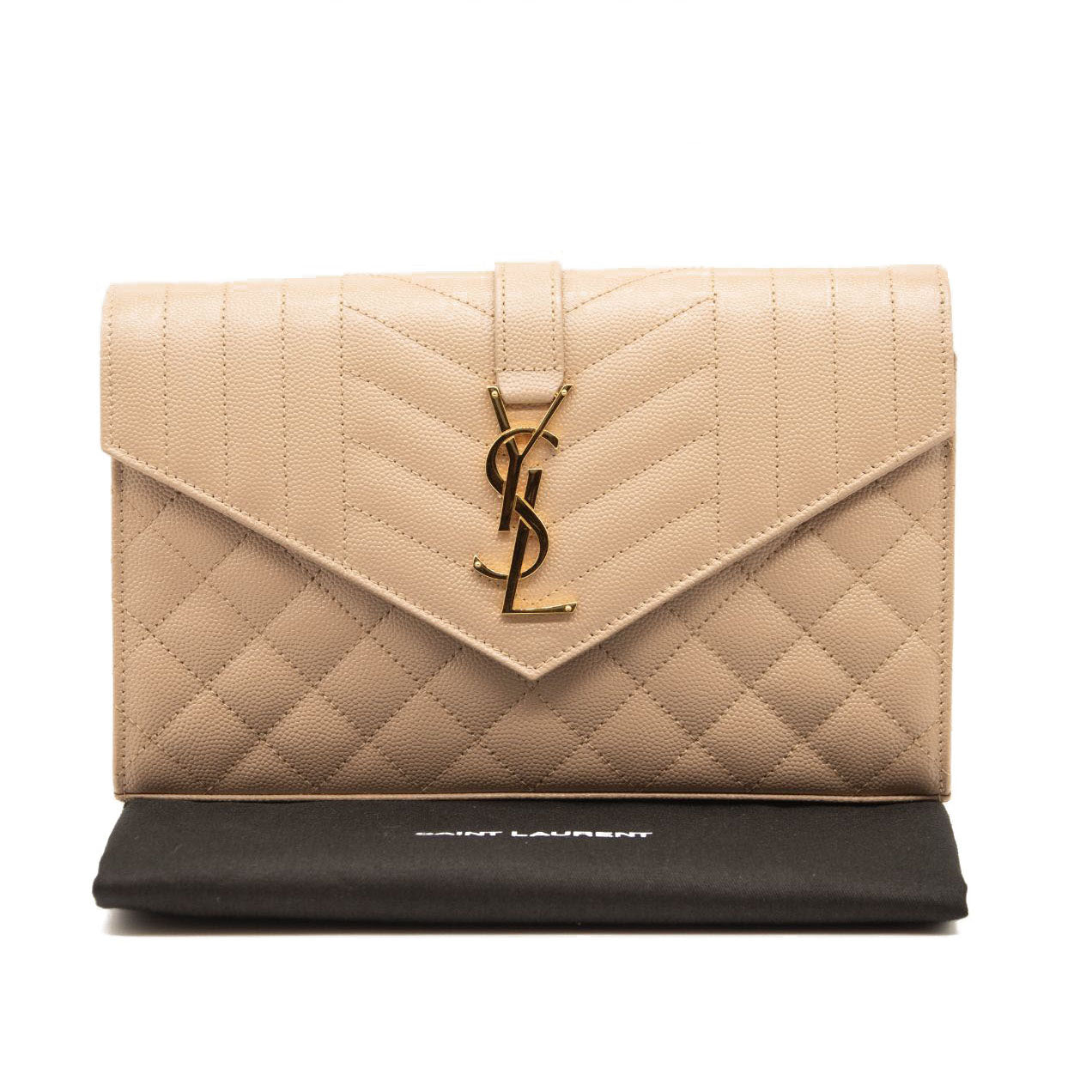 NEW Saint Laurent Envelope Wallet On Chain Bag Mixed Matelasse Beige