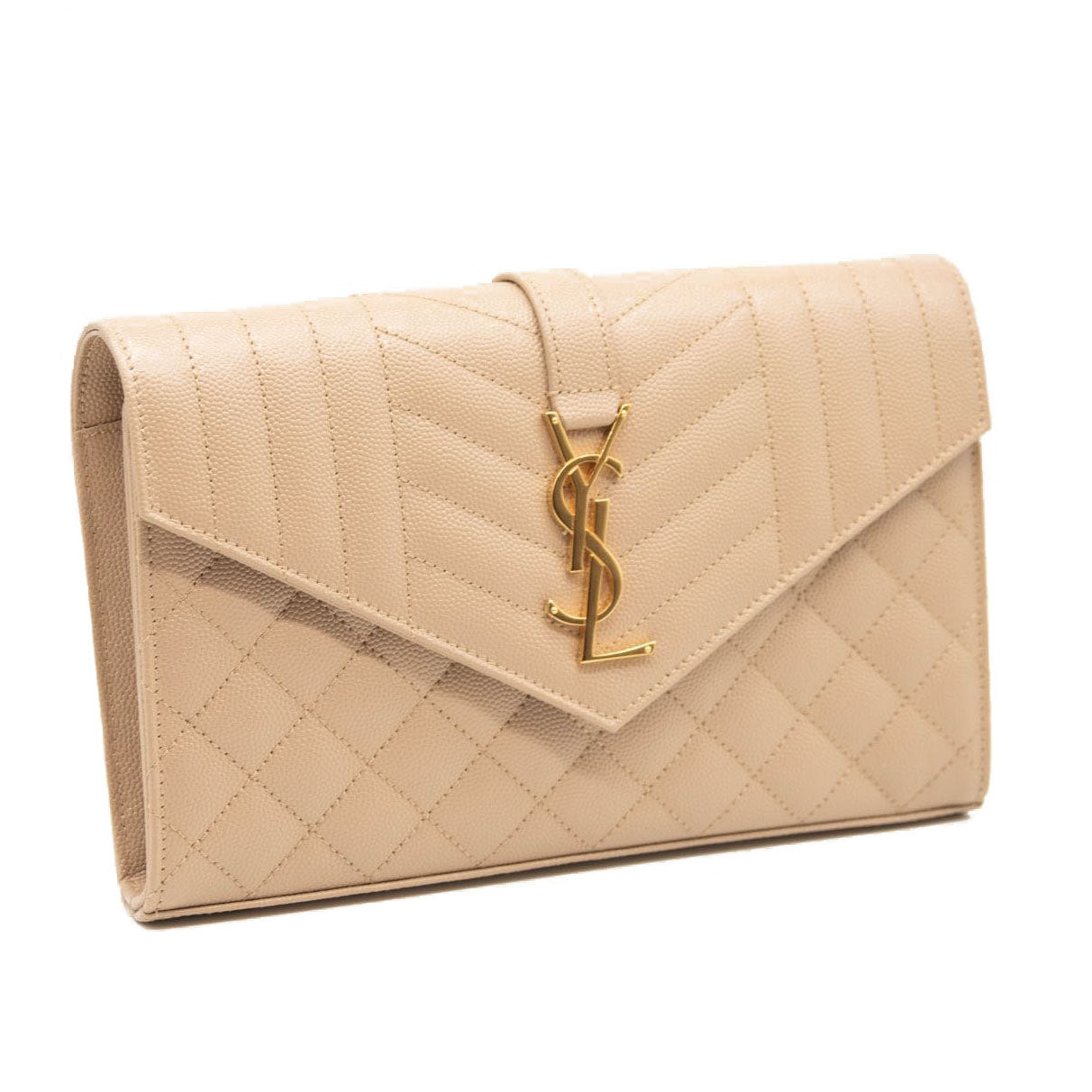 NEW Saint Laurent Envelope Wallet On Chain Bag Mixed Matelasse Beige