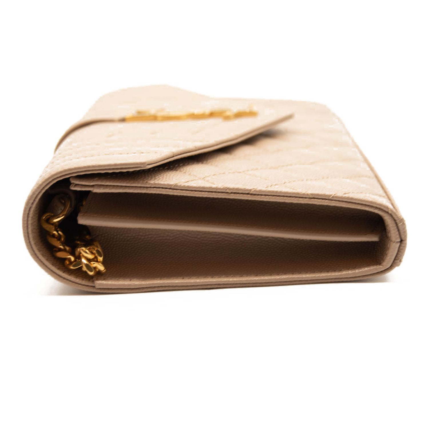 NEW Saint Laurent Envelope Wallet On Chain Bag Mixed Matelasse Beige