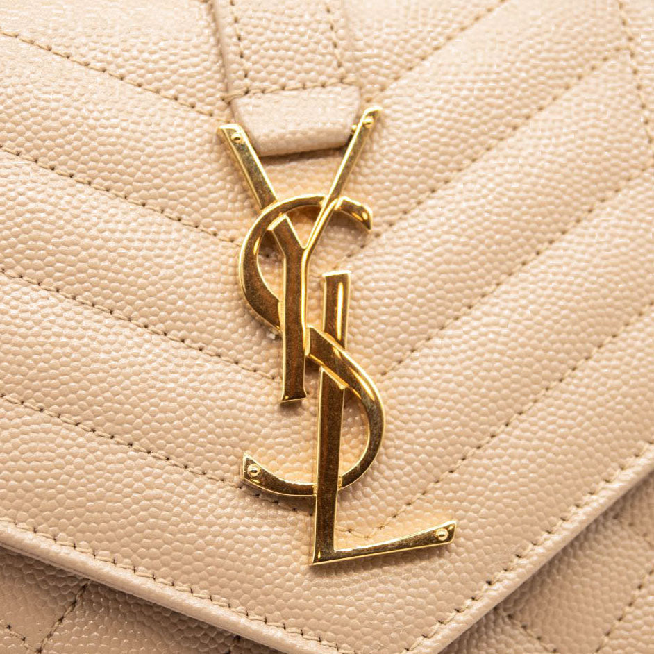 NEW Saint Laurent Envelope Wallet On Chain Bag Mixed Matelasse Beige