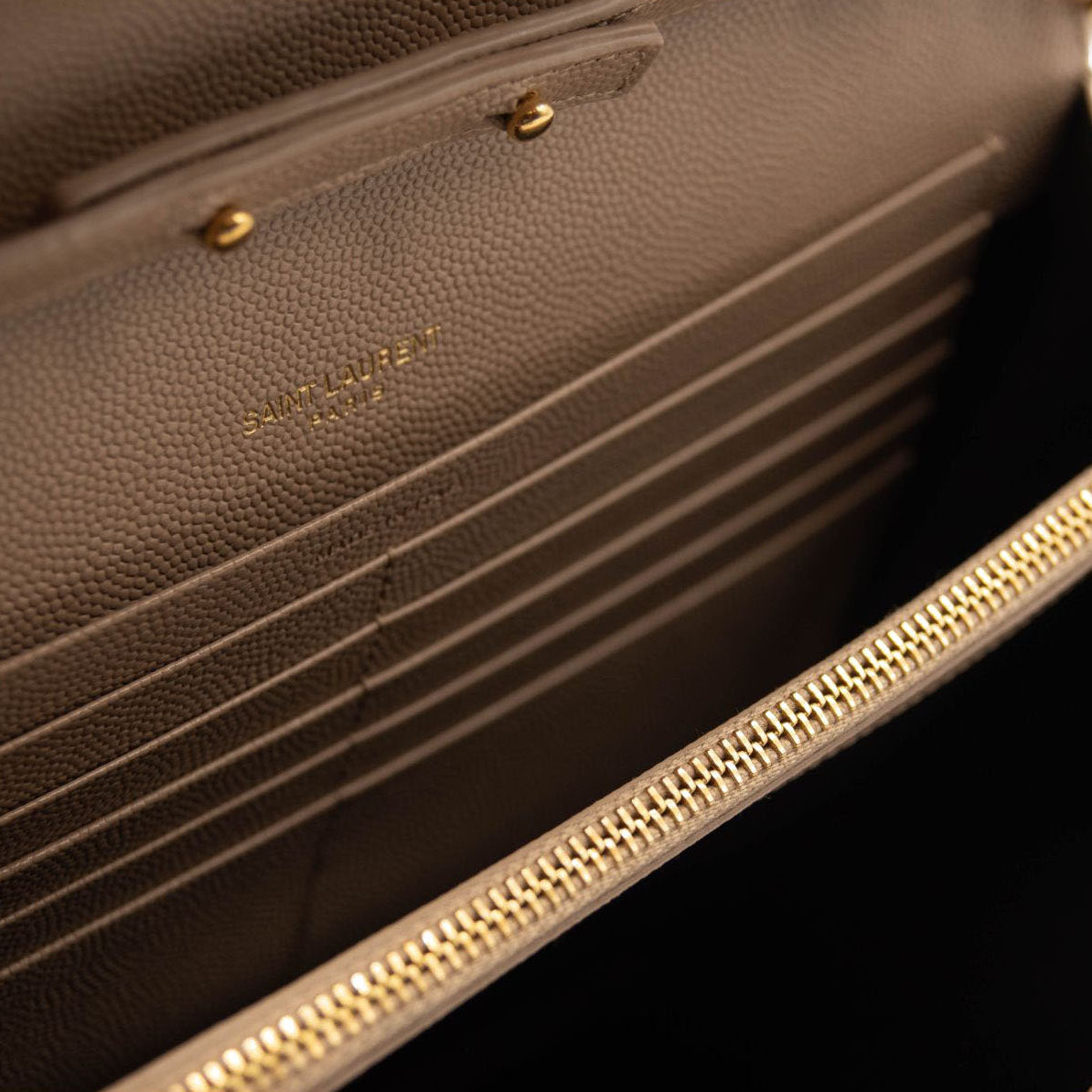 NEW Saint Laurent Envelope Wallet On Chain Bag Mixed Matelasse Beige