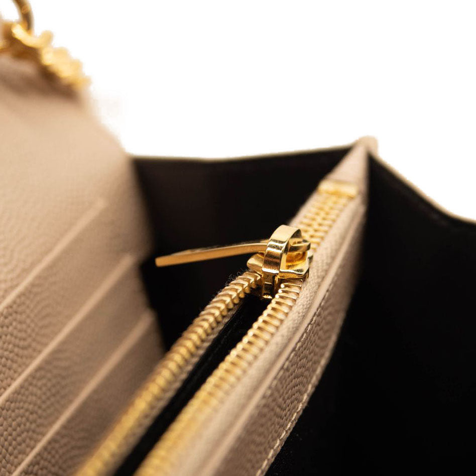 NEW Saint Laurent Envelope Wallet On Chain Bag Mixed Matelasse Beige