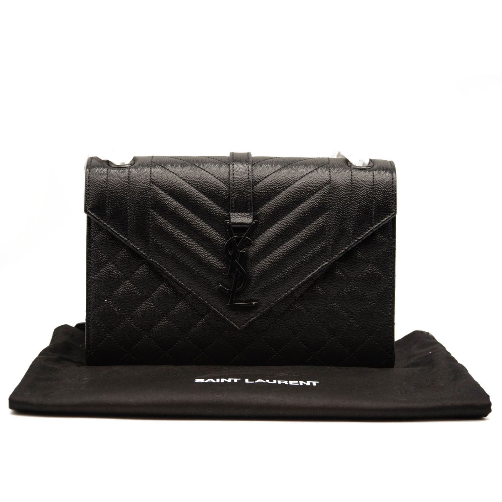 NEW Saint Laurent Grain De Poudre Textured Mixed Matelasse Triquilt Medium Monogram Satchel Black
