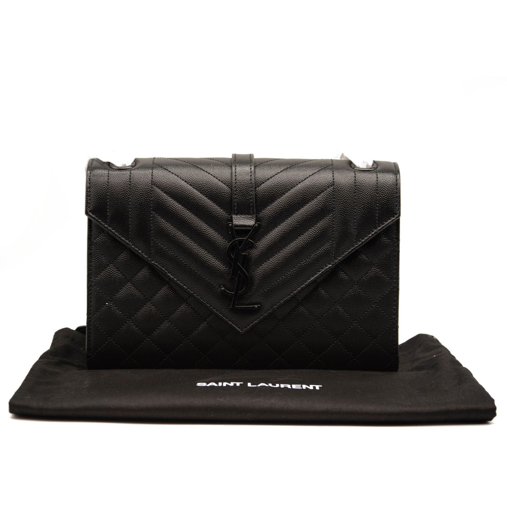 NEW Saint Laurent Grain De Poudre Textured Mixed Matelasse Triquilt Medium Monogram Satchel Black