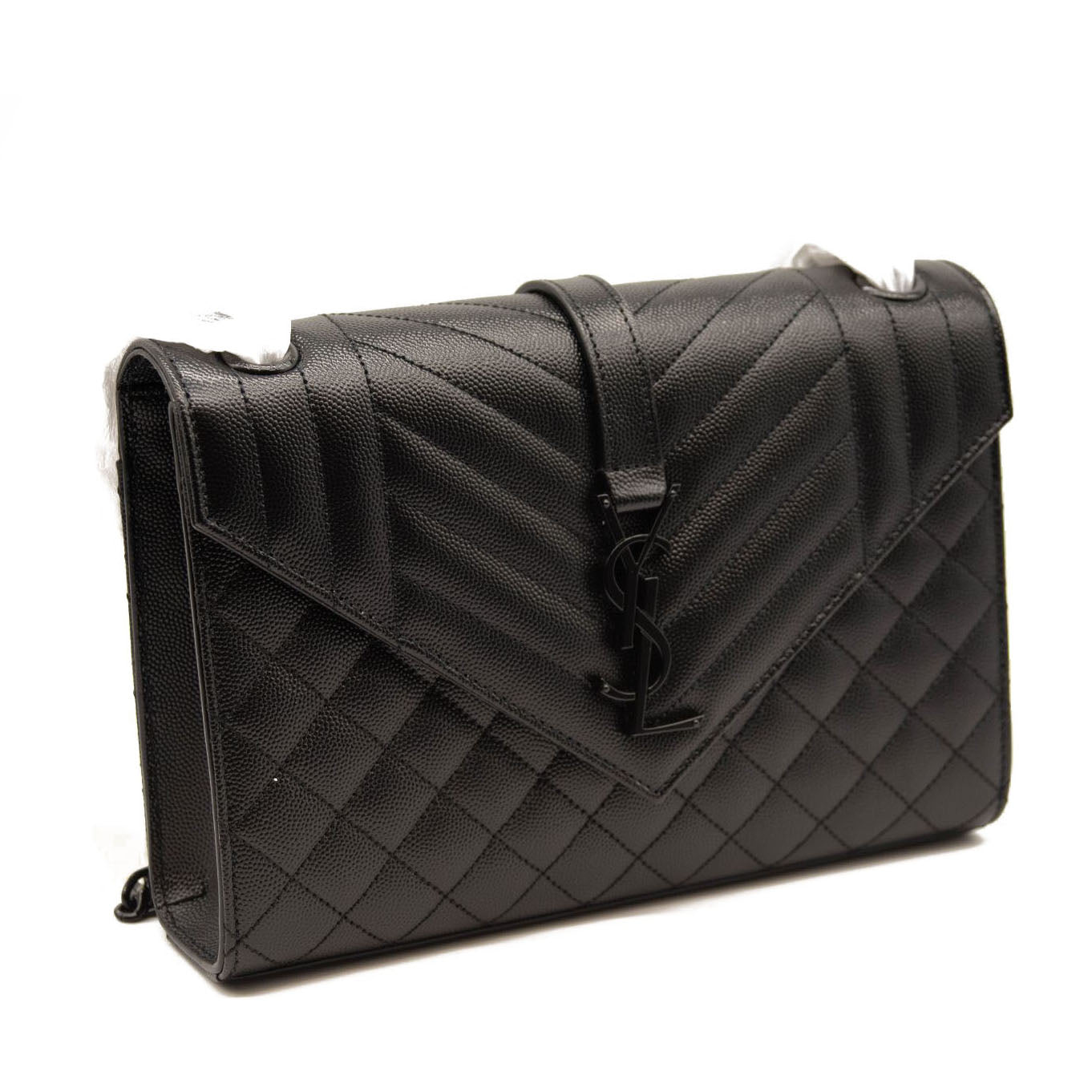 NEW Saint Laurent Grain De Poudre Textured Mixed Matelasse Triquilt Medium Monogram Satchel Black