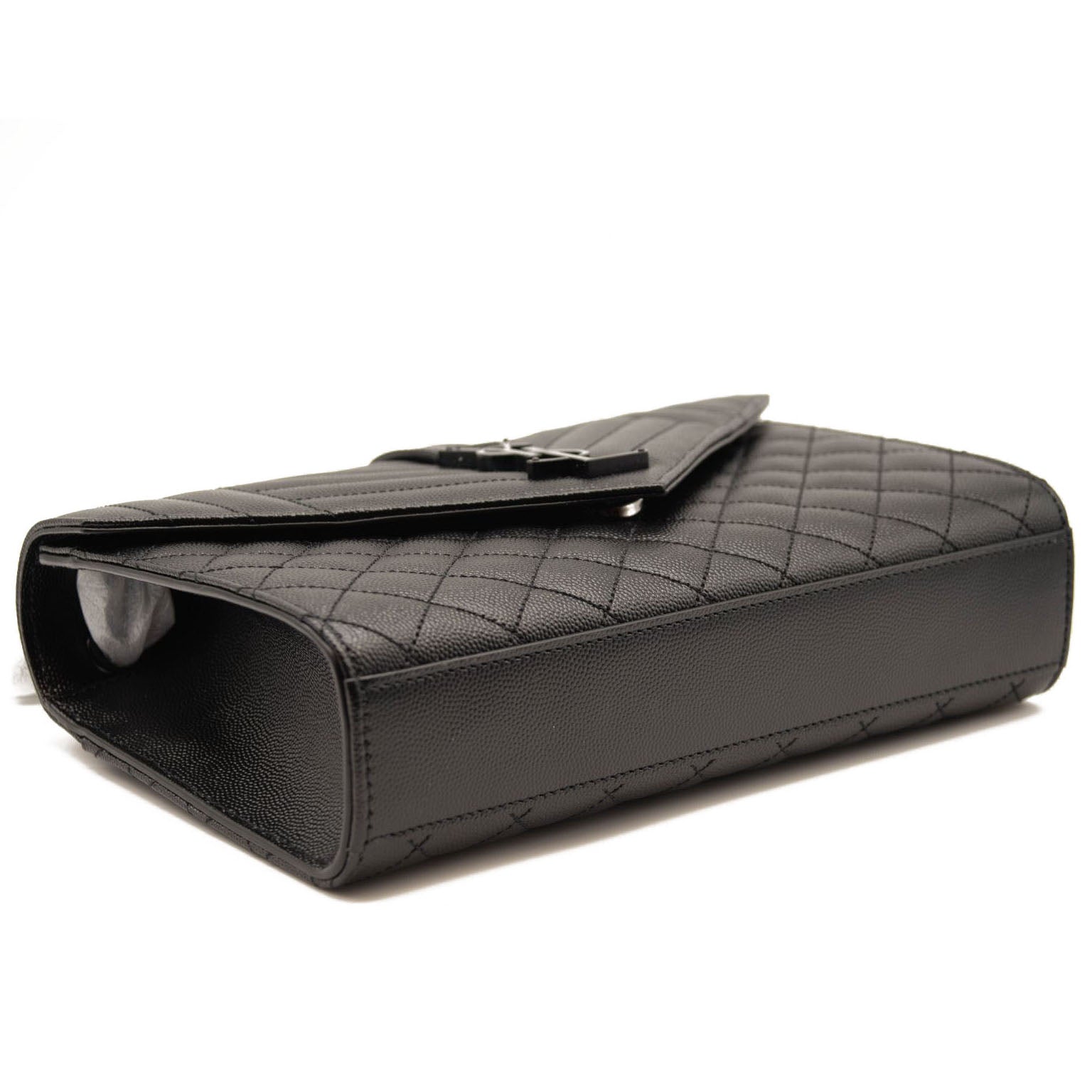 NEW Saint Laurent Grain De Poudre Textured Mixed Matelasse Triquilt Medium Monogram Satchel Black