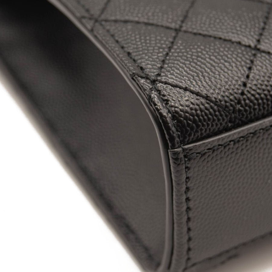 NEW Saint Laurent Grain De Poudre Textured Mixed Matelasse Triquilt Medium Monogram Satchel Black