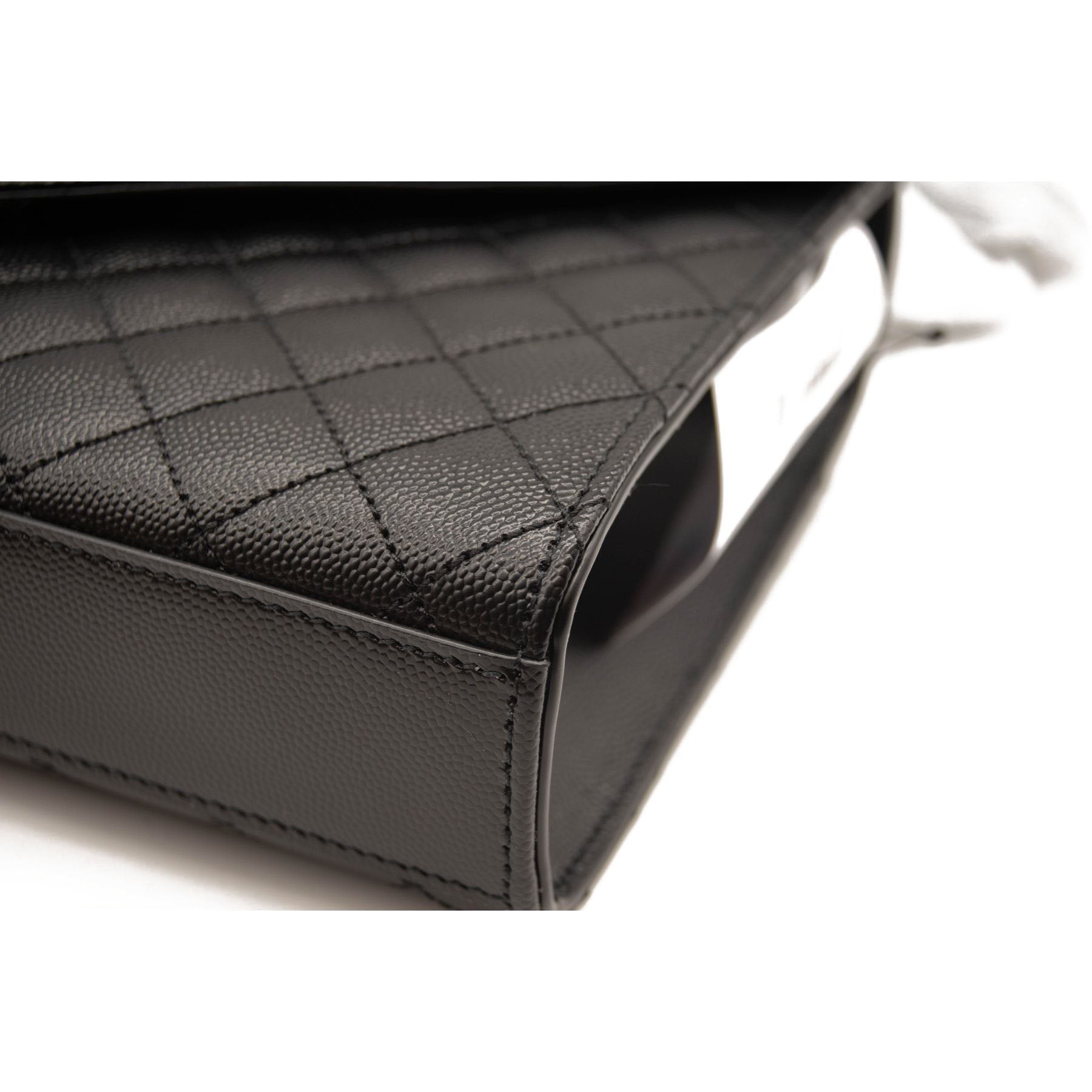 NEW Saint Laurent Grain De Poudre Textured Mixed Matelasse Triquilt Medium Monogram Satchel Black