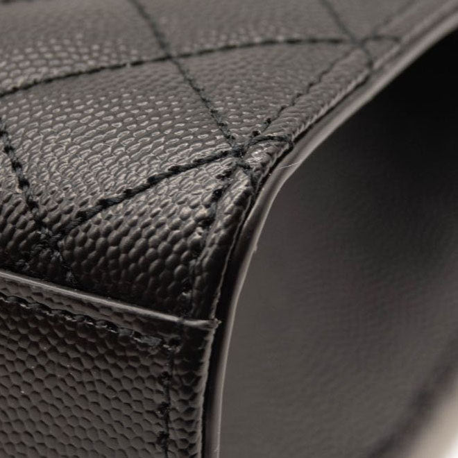 NEW Saint Laurent Grain De Poudre Textured Mixed Matelasse Triquilt Medium Monogram Satchel Black