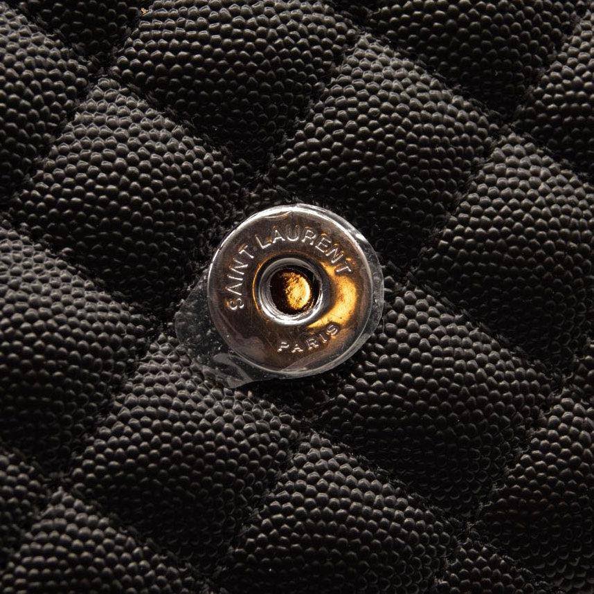 NEW Saint Laurent Grain De Poudre Textured Mixed Matelasse Triquilt Medium Monogram Satchel Black