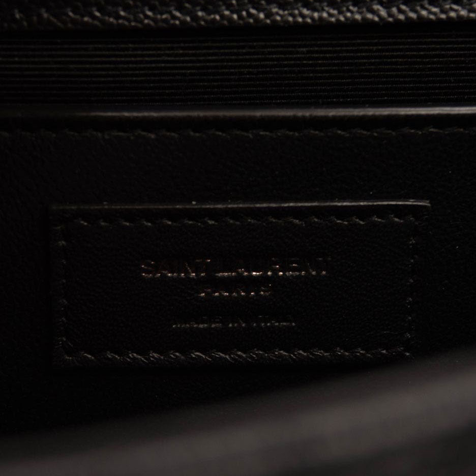 NEW Saint Laurent Grain De Poudre Textured Mixed Matelasse Triquilt Medium Monogram Satchel Black