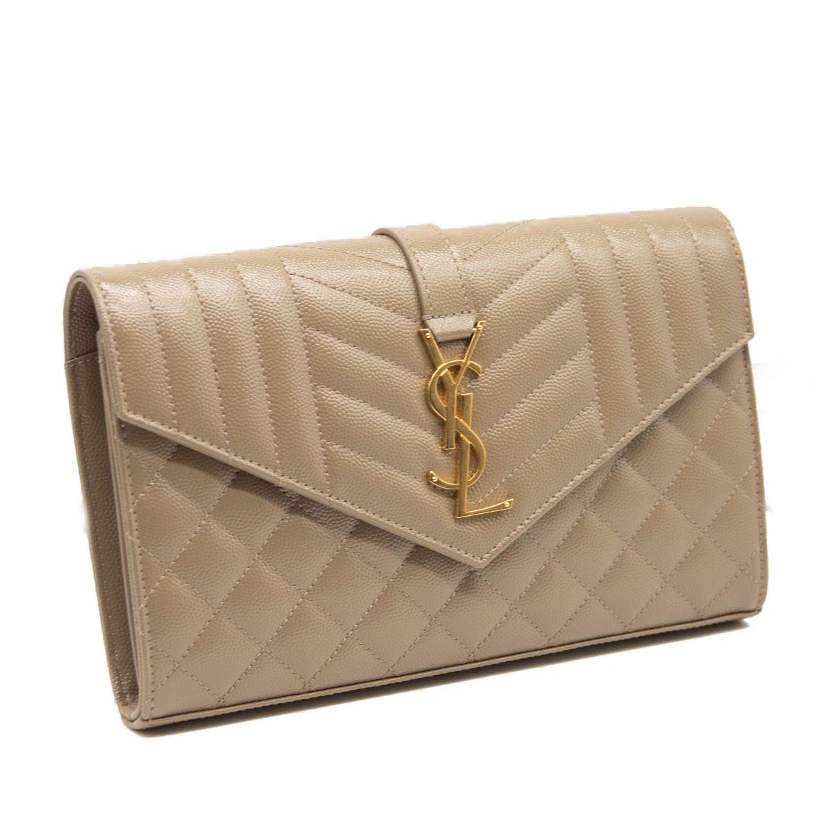 NEW Saint Laurent Envelope Wallet On Chain Bag Mixed Matelasse Dark Beige