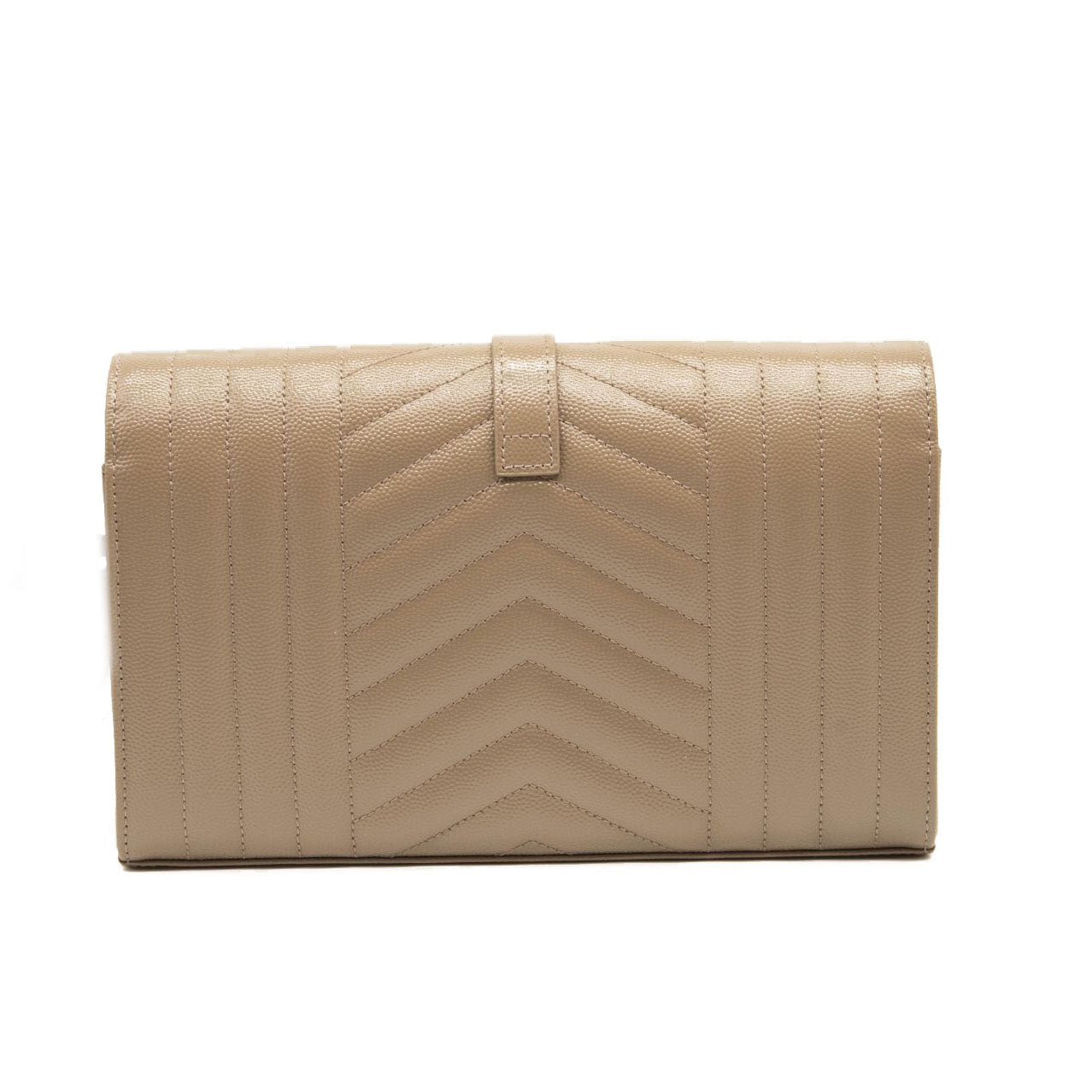 NEW Saint Laurent Envelope Wallet On Chain Bag Mixed Matelasse Dark Beige