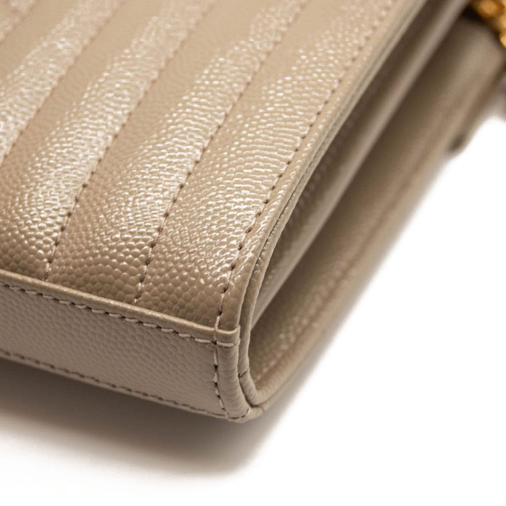 NEW Saint Laurent Envelope Wallet On Chain Bag Mixed Matelasse Dark Beige