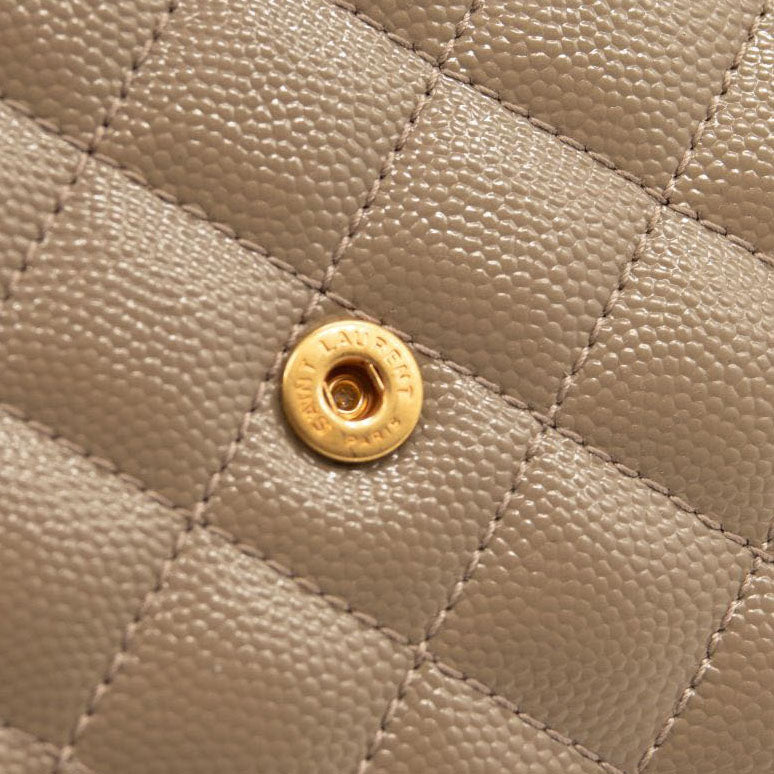 NEW Saint Laurent Envelope Wallet On Chain Bag Mixed Matelasse Dark Beige