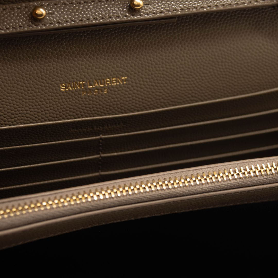NEW Saint Laurent Envelope Wallet On Chain Bag Mixed Matelasse Dark Beige