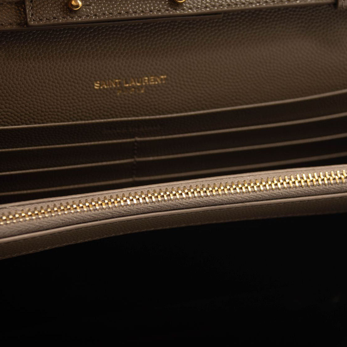 NEW Saint Laurent Envelope Wallet On Chain Bag Mixed Matelasse Dark Beige