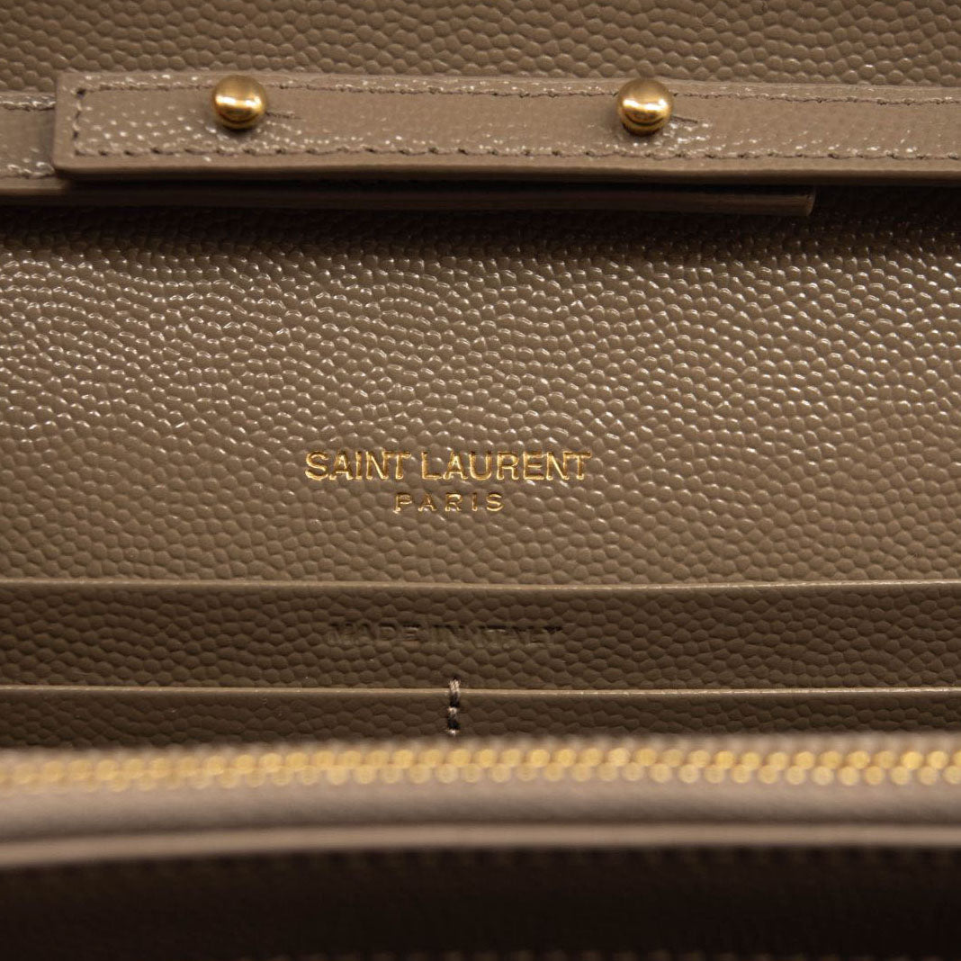 NEW Saint Laurent Envelope Wallet On Chain Bag Mixed Matelasse Dark Beige