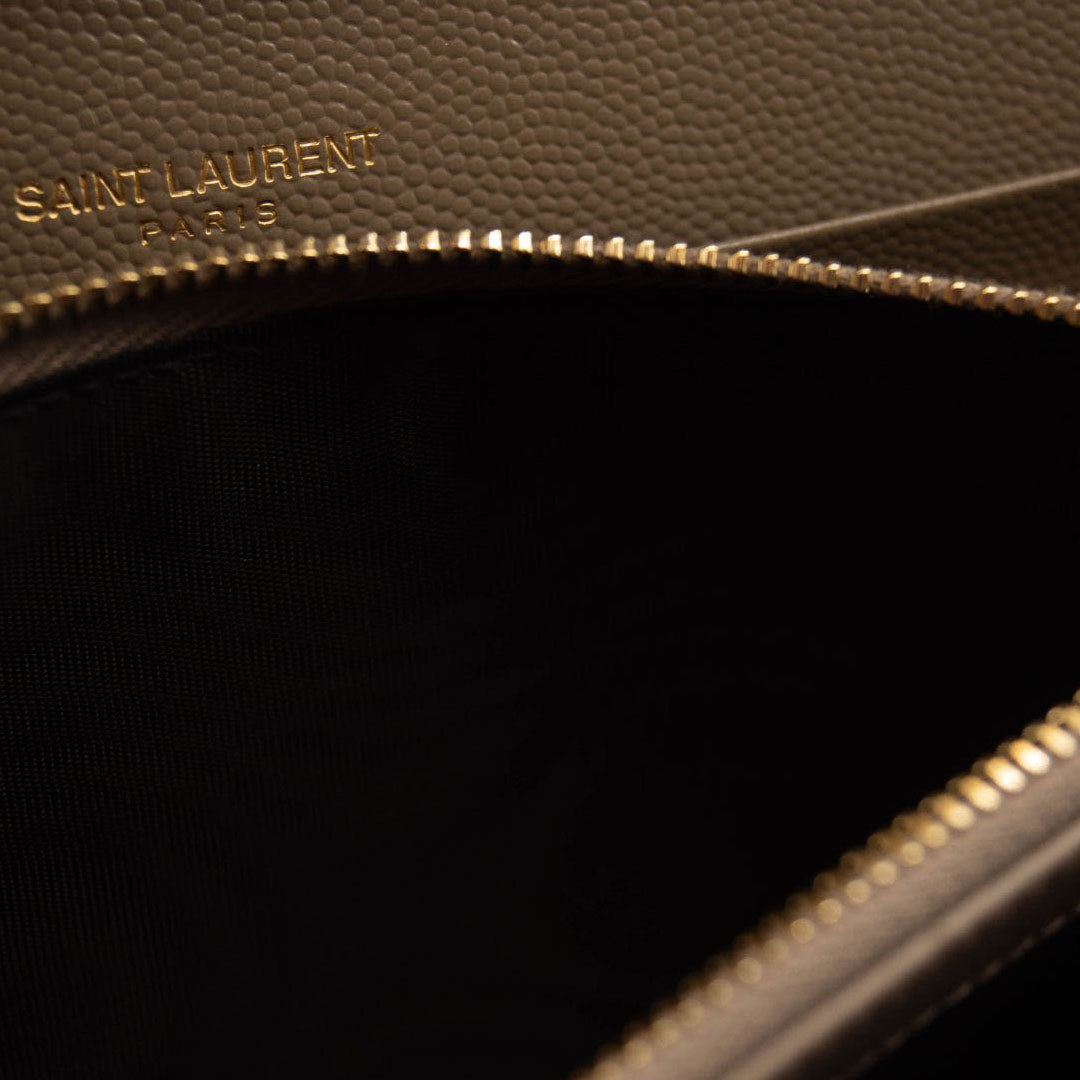 NEW Saint Laurent Envelope Wallet On Chain Bag Mixed Matelasse Dark Beige