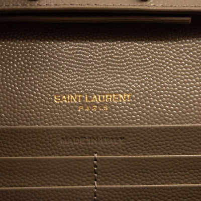 NEW Saint Laurent Envelope Wallet On Chain Bag Mixed Matelasse Dark Beige