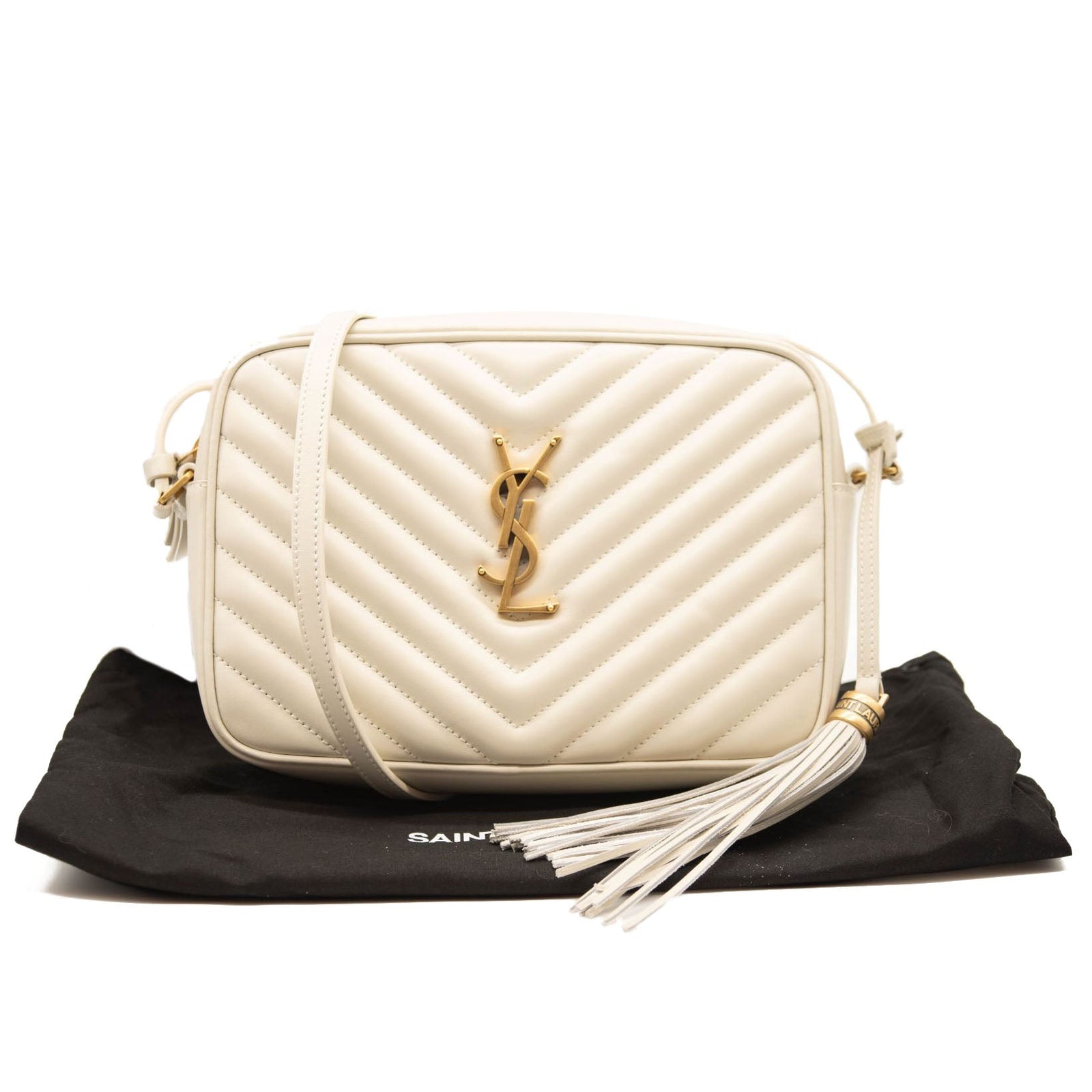 NEW SAINT LAURENT Calfskin Matelasse Monogram Lou Camera Bag in Off White Cream