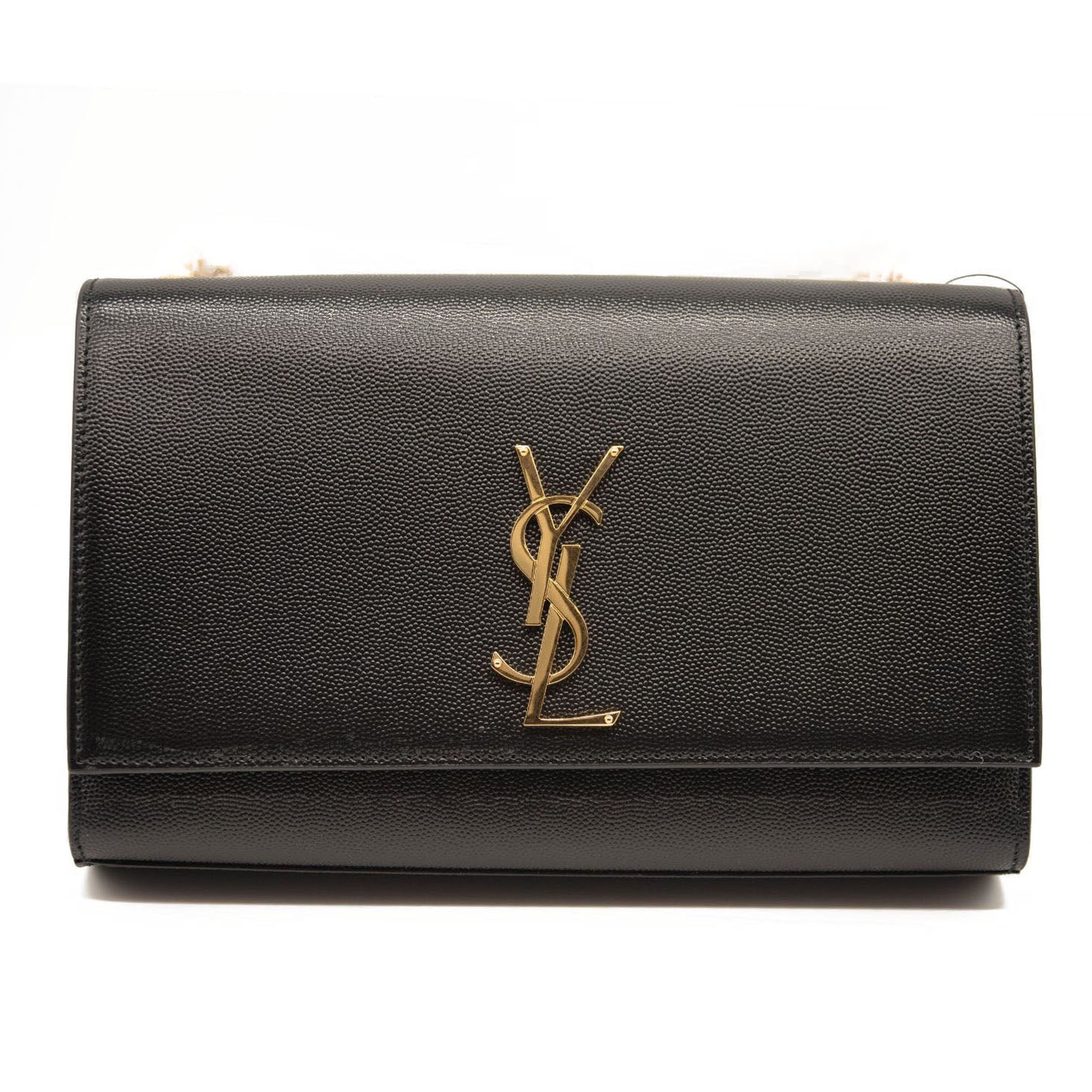 NEW Saint Laurent Grain De Poudre Medium Classic Monogram Kate Satchel Black Gold