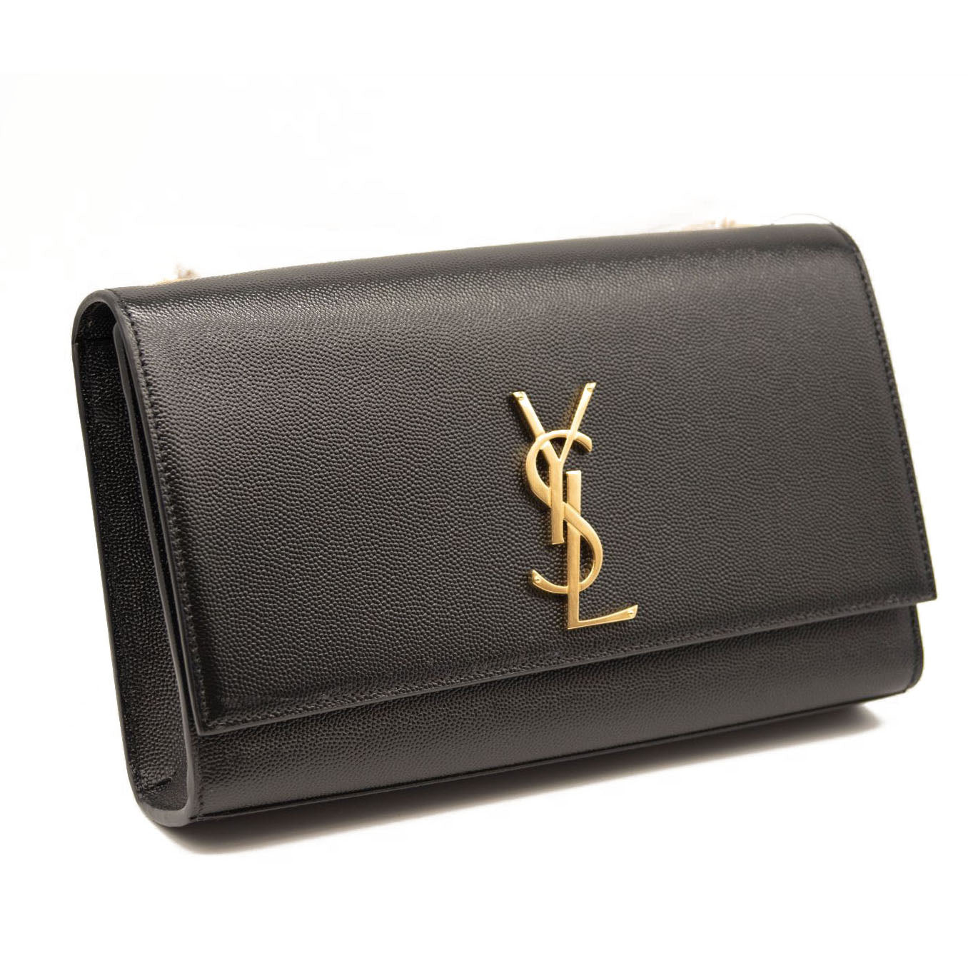 NEW Saint Laurent Grain De Poudre Medium Classic Monogram Kate Satchel Black Gold