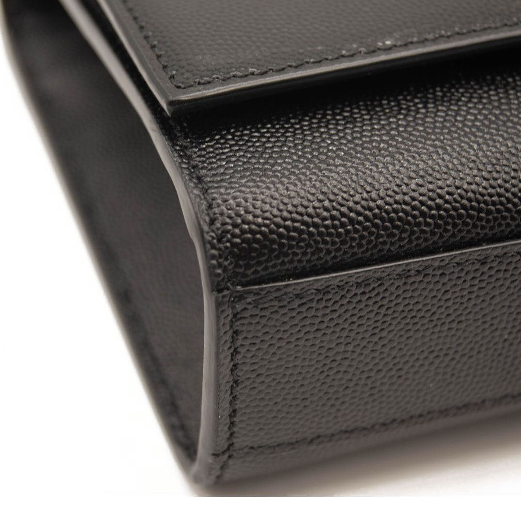 NEW Saint Laurent Grain De Poudre Medium Classic Monogram Kate Satchel Black Gold