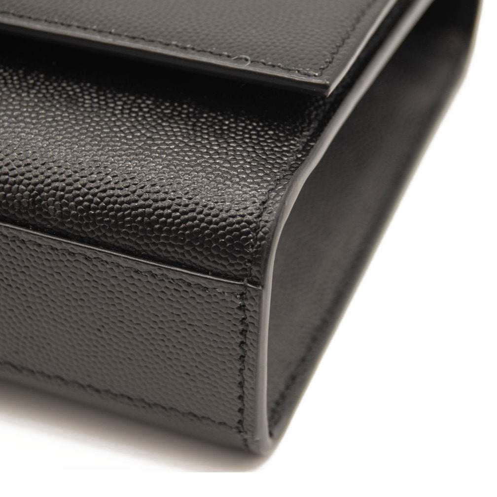 NEW Saint Laurent Grain De Poudre Medium Classic Monogram Kate Satchel Black Gold