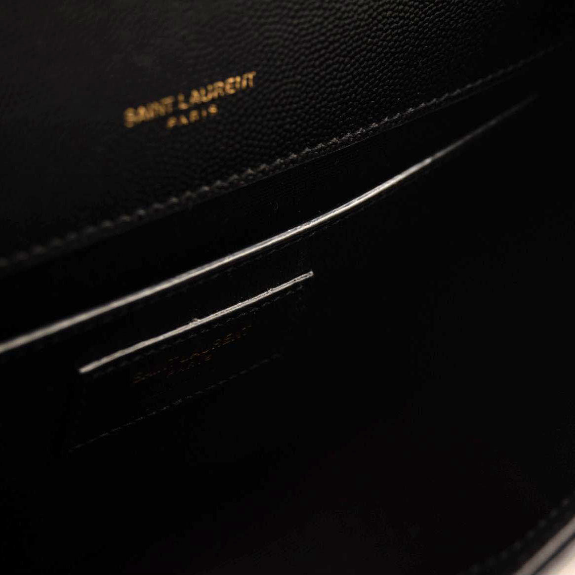 NEW Saint Laurent Grain De Poudre Medium Classic Monogram Kate Satchel Black Gold