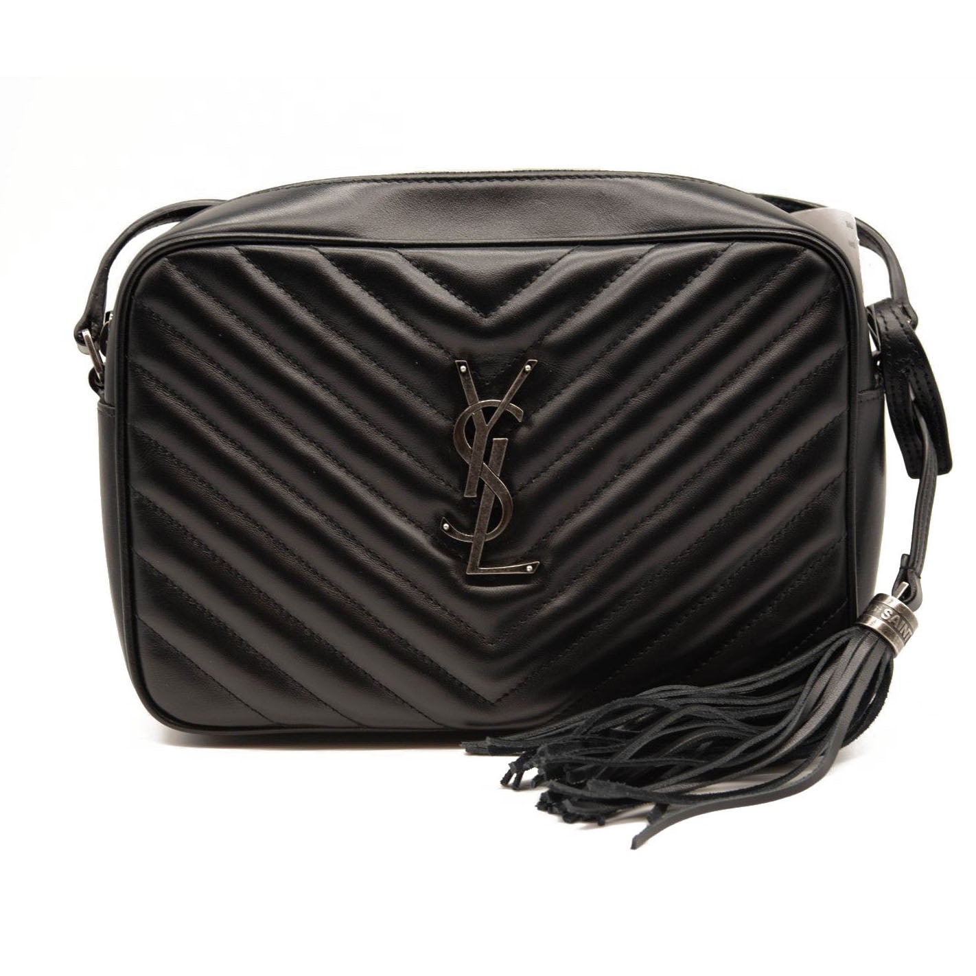 NEW Saint Laurent Lou Camera Medium Zip Leather Shoulder Bag Silver