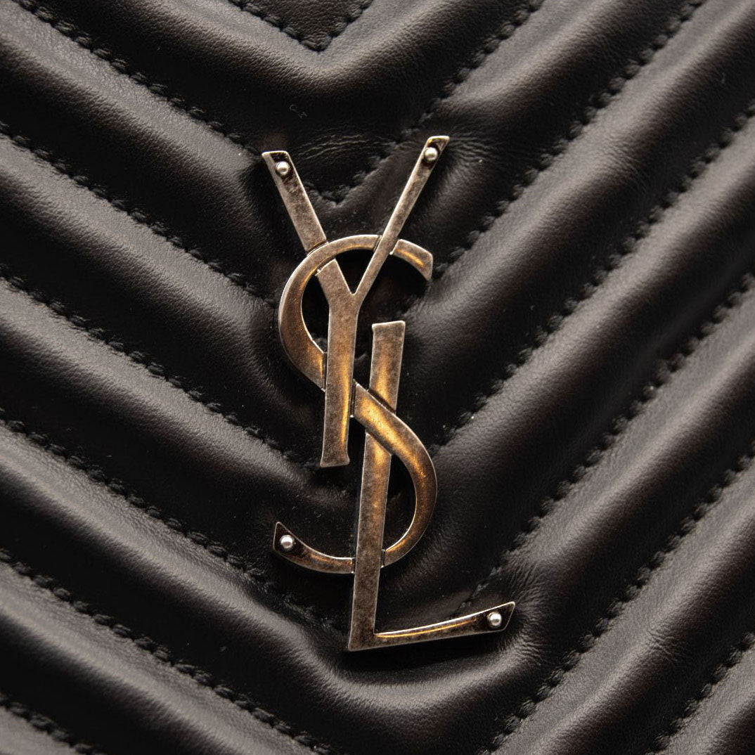 NEW Saint Laurent Lou Camera Medium Zip Leather Shoulder Bag Silver