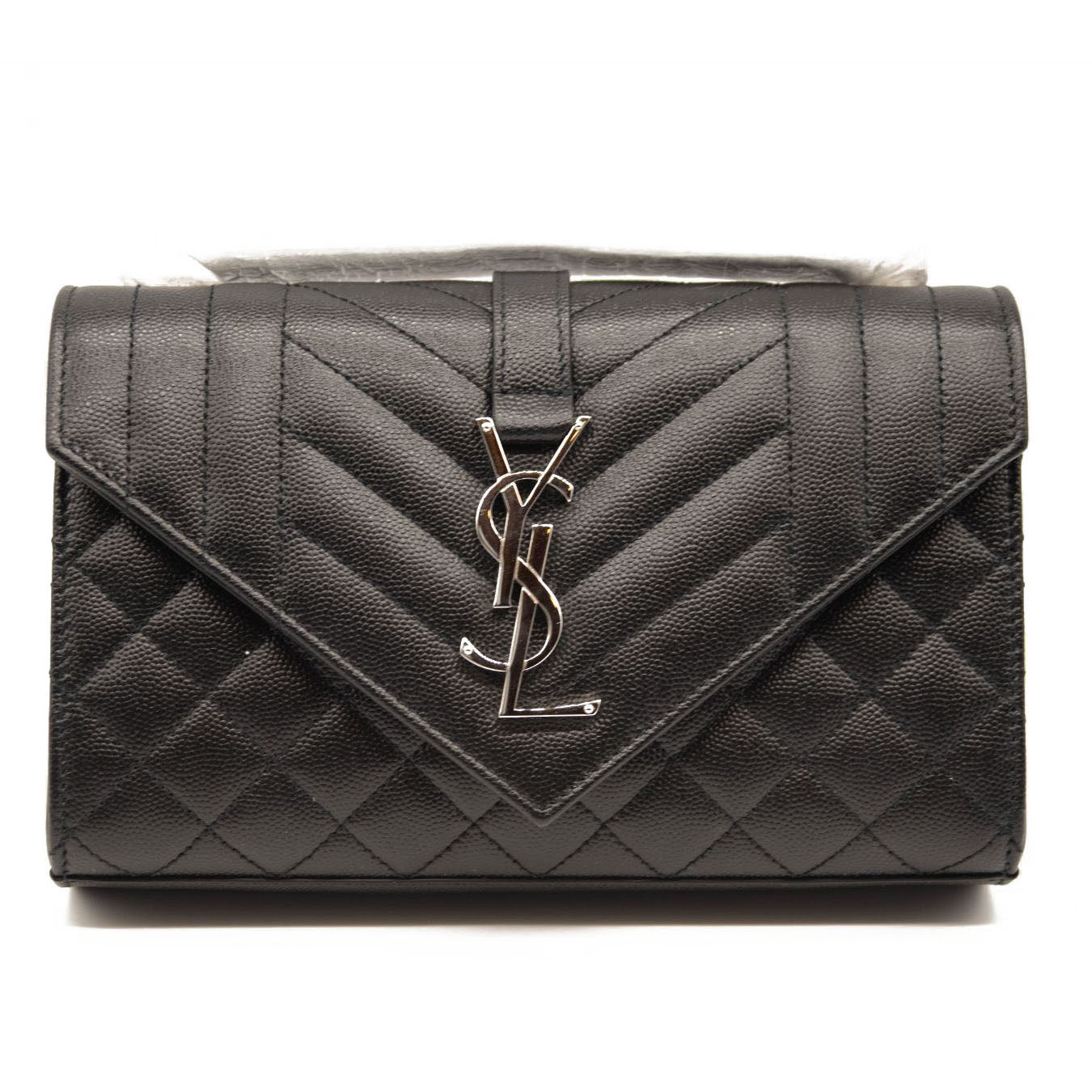 NEW SAINT LAURENT Grain De Poudre Textured Mixed Matelasse Triquilt Small Monogram Satchel Black