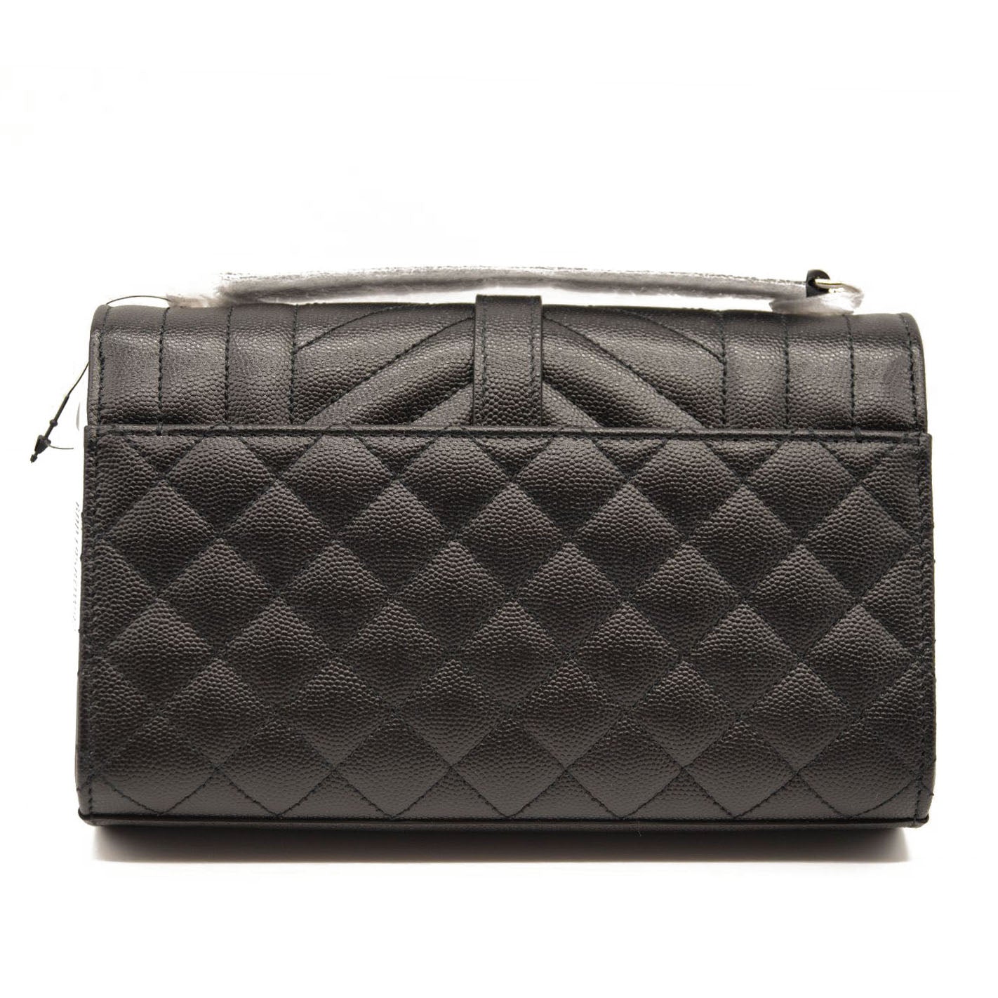 NEW SAINT LAURENT Grain De Poudre Textured Mixed Matelasse Triquilt Small Monogram Satchel Black