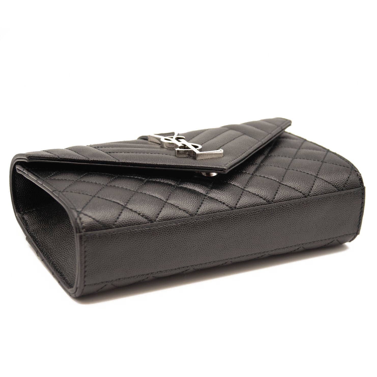 NEW SAINT LAURENT Grain De Poudre Textured Mixed Matelasse Triquilt Small Monogram Satchel Black