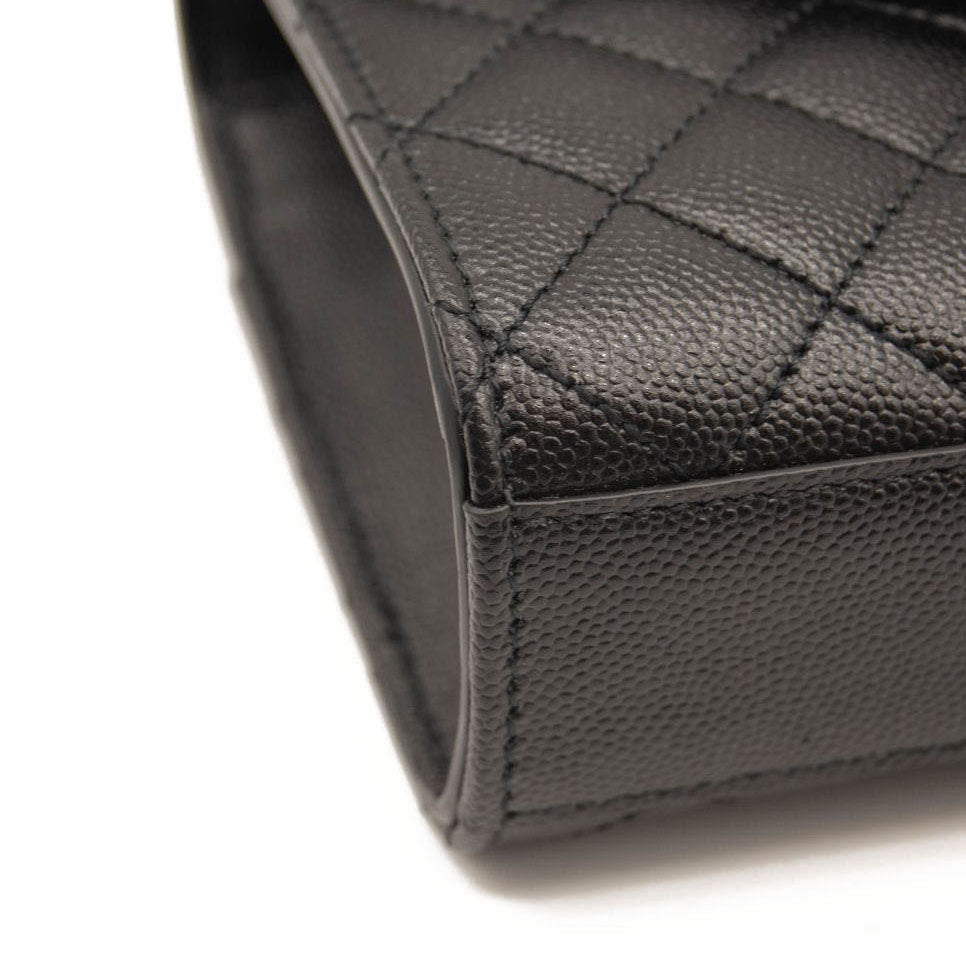 NEW SAINT LAURENT Grain De Poudre Textured Mixed Matelasse Triquilt Small Monogram Satchel Black