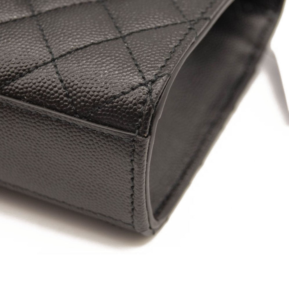 NEW SAINT LAURENT Grain De Poudre Textured Mixed Matelasse Triquilt Small Monogram Satchel Black