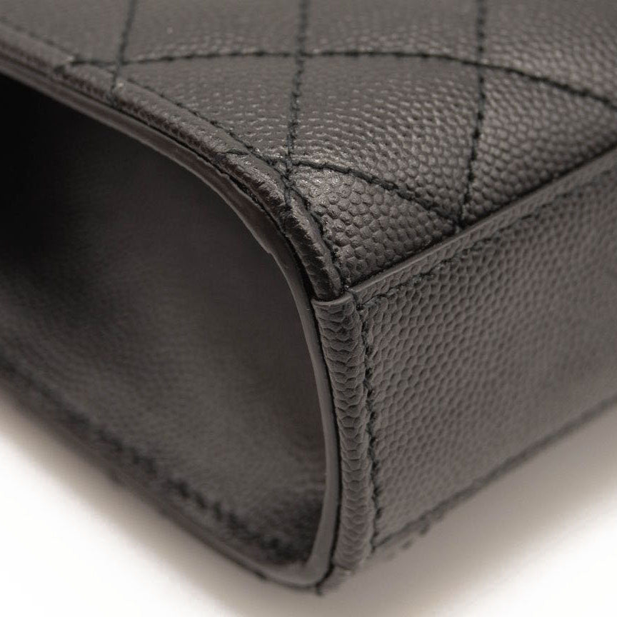 NEW SAINT LAURENT Grain De Poudre Textured Mixed Matelasse Triquilt Small Monogram Satchel Black